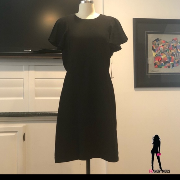 Black Crepe Flutter Sleeve Dress - Picture 3 of 4